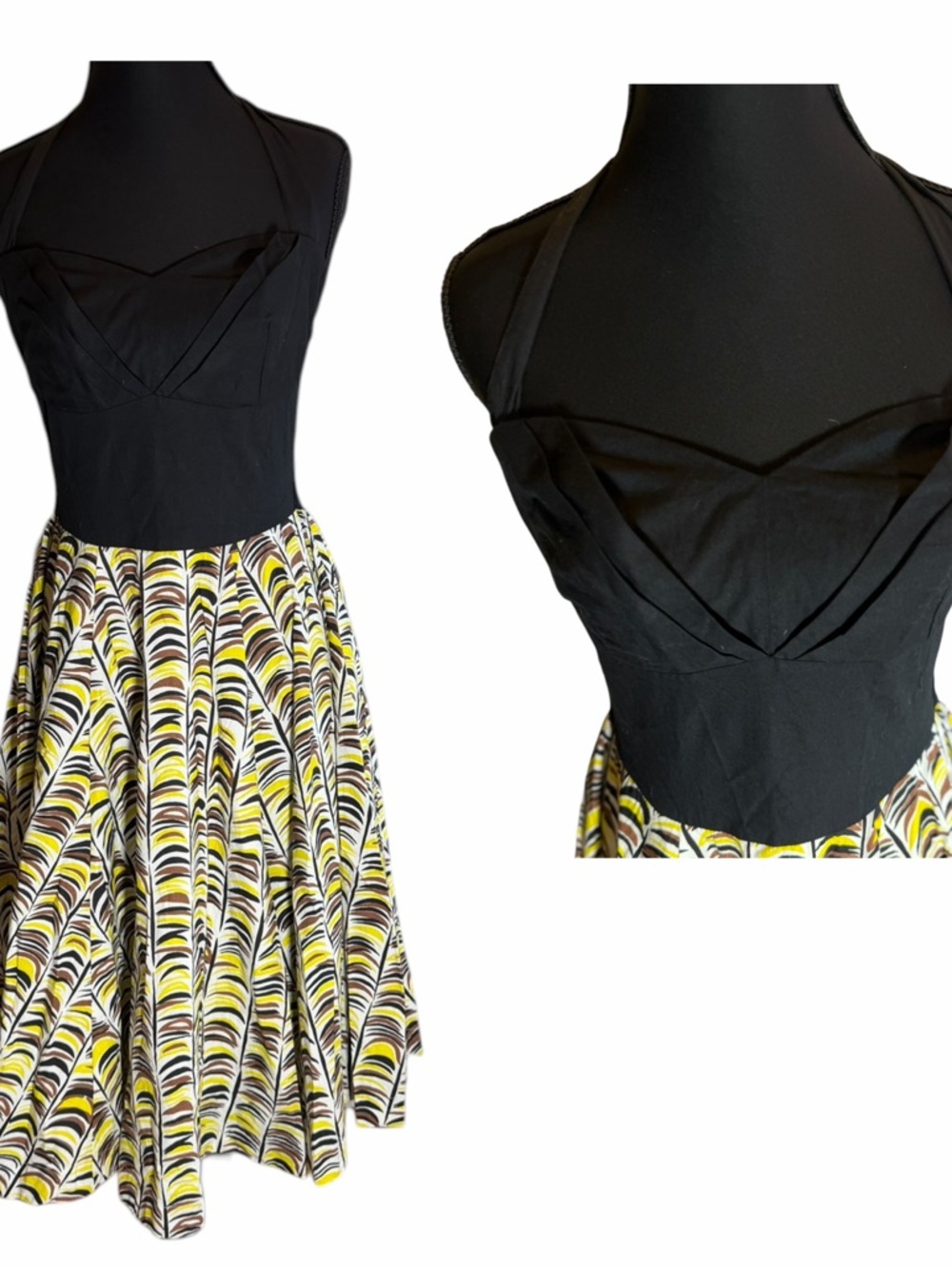 Girls from Savoy Anthropologie Halter, Fit & Flare Dress Black Bodice Full Skirt